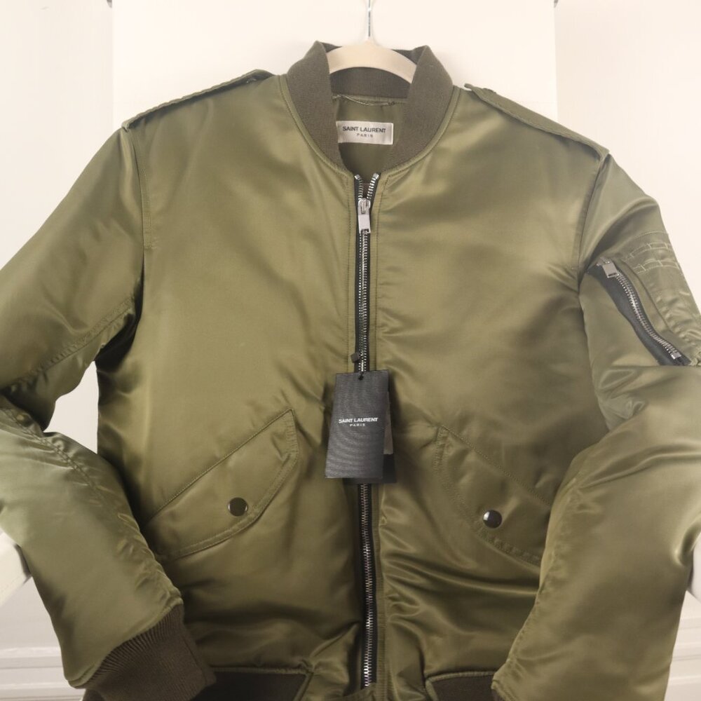 Saint Laurent Green Padded Bomber Jacket - Picture 4 of 6